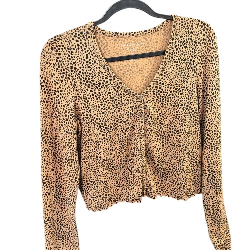 American Eagle Outfitters Tan and Black V-Neck Blouse